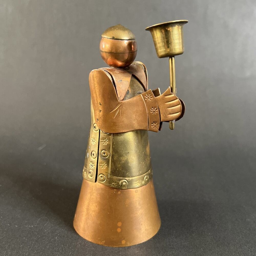 Vintage Mid-Century Copper & Brass Angel / Altar Boy Candle Holder- Mexico, 4.5"